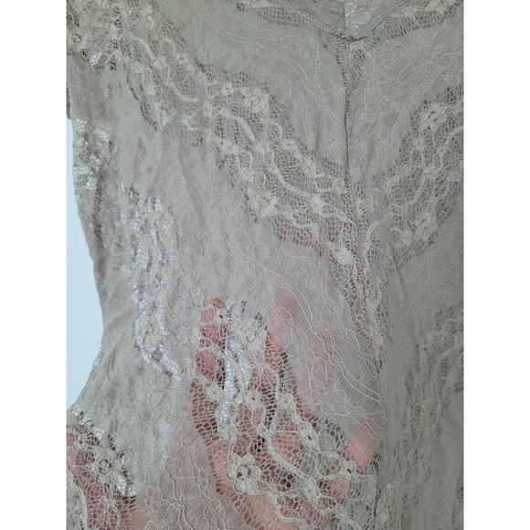 Vintage Y2K Vanity Lace Short Sleeve Top Size L Brown Forest Fairy Grunge Boho - Picture 3 of 8